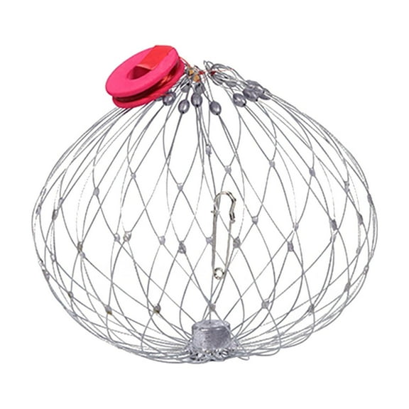 Stainless Steel Fishing Trap Basket with Float, Foldable Fish Net Cage for Crab, Lobster, Minnow, Shrimp, and Bait Catching, Durable and Easy to Use