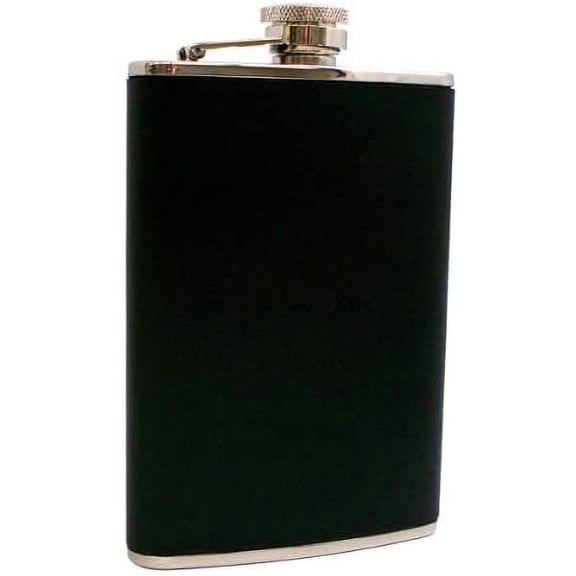 Stainless Steel Flask with Leather Cover, Black, 8 oz, 2-Pack