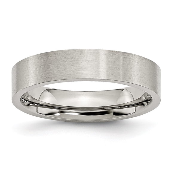 Stainless Steel Flat 5mm Brushed Band Ring - Size 6
