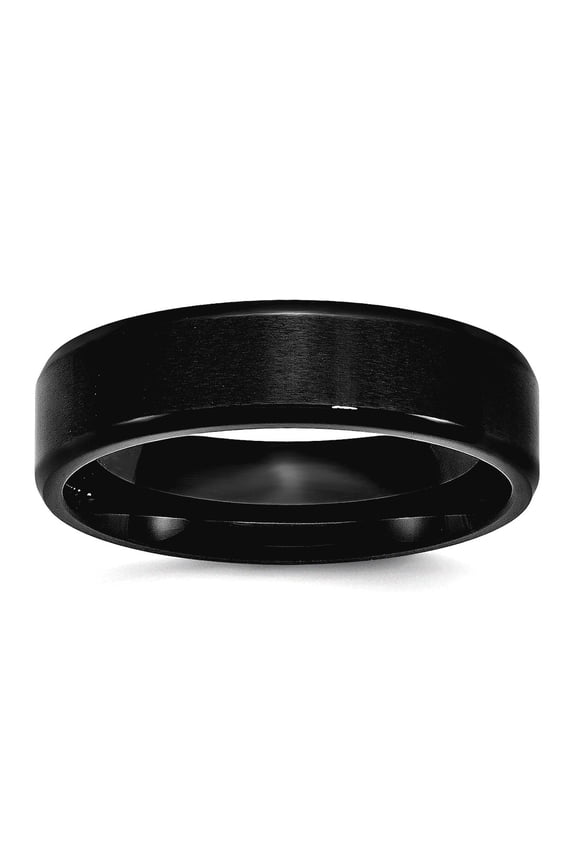 Stainless Steel Flat Band 6mm Black Ip Plated Brushed Polished Beveled Edge Band Ring Size 7.5 Ring for Women and Men
