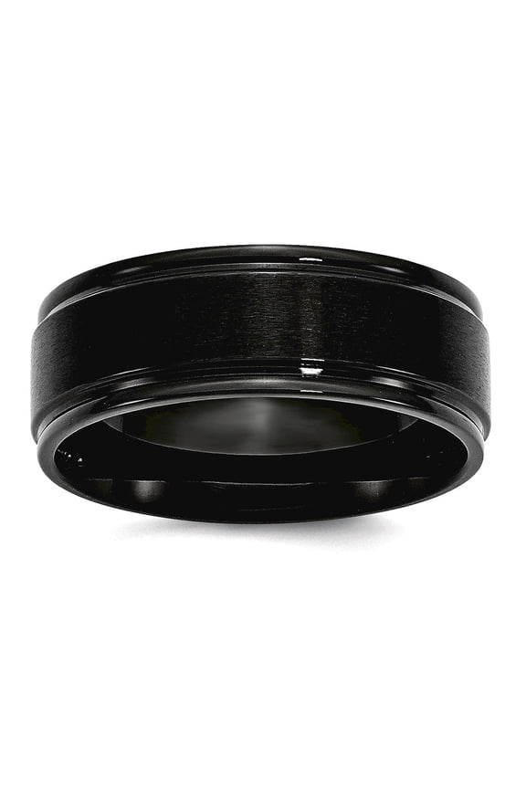 Stainless Steel Flat Band 8mm Black Ip Plated Brushed Center Polished Edges Band Ring Size 8.5 Ring for Women and Men