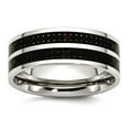thumbnail image 1 of Stainless Steel Flat Band 8mm Double Row Black Carbon Fiber Inlay Polished Band Ring Size 11 Ring for Women and Men, 1 of 2