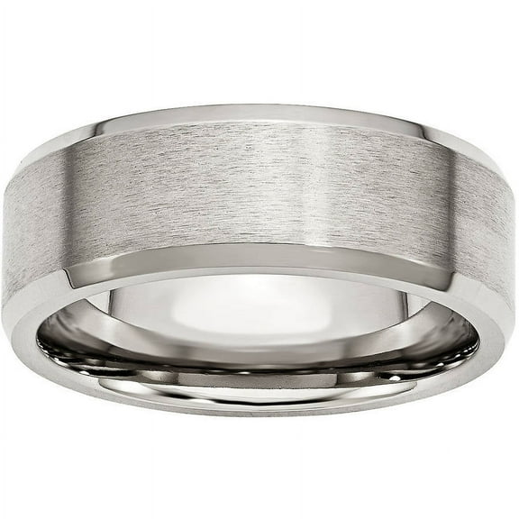 Stainless Steel Flat Beveled Edge 8mm Brushed and Polished Band, Available in Multiple Sizes
