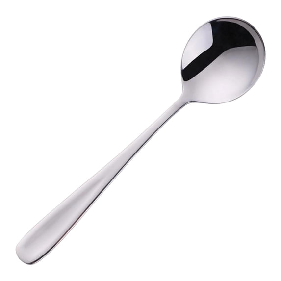 Stainless Steel Flat Handle Round Spoon, Thickened Dinner Spoon, Modern Sleek Design, Ideal for Serving Hot Dishes, Kitchenware Set, Dining Utensils, Heavy-duty Construction, Food-grade