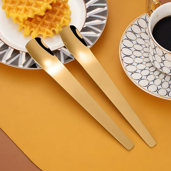 Stainless Steel Flat Spoon, Long Handle Ice Cream Cake Dessert Spoon, Household Dumpling Filling Spoon, Exquisite Gold Appearance, Comfortable Grip, Durable Cutlery