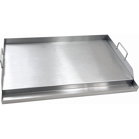 Stainless Steel Flat Top BBQ Cooking Griddle Plate Universal Heavy Duty Grill Topper Sheet Side Handles Cooking Surface Outdoor Camping Barbecue Accessories Silver 1pc