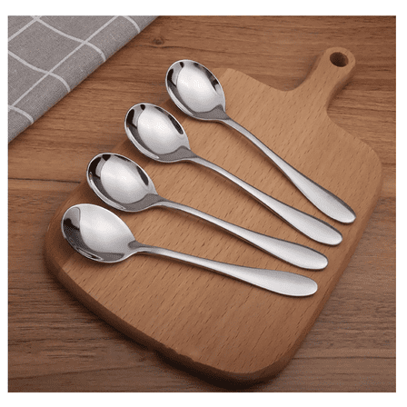 Stainless Steel Flatware Serving, 8.7-Inch Long Handle Serving Spoons for Buffet, Banquet, Cooking, and Kitchen (4Pcs Round Spoons)