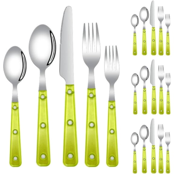 Stainless Steel Flatware Set, 20 Pcs Silverware Set Frosted Clear Handle Cutlery Includes Steak Knives Forks Spoons(Blue)