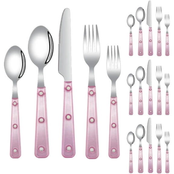 Stainless Steel Flatware Set, 20 Pcs Silverware Set Frosted Clear Handle Cutlery Includes Steak Knives Forks Spoons(Blue)
