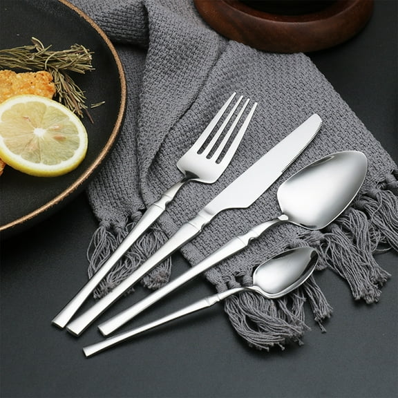 Stainless Steel Flatware Set - 4 Piece Dinner Knife Fork and Spoon Set - Tableware Cutlery for Dining - Home Kitchen Restaurant Use - Rust Resistant Silverware Set