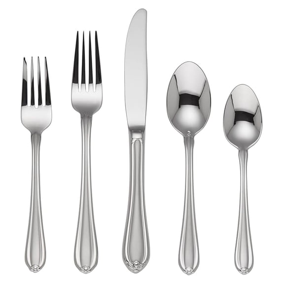 Stainless Steel Flatware Set - 5 Piece Melon Bud Design - Silver