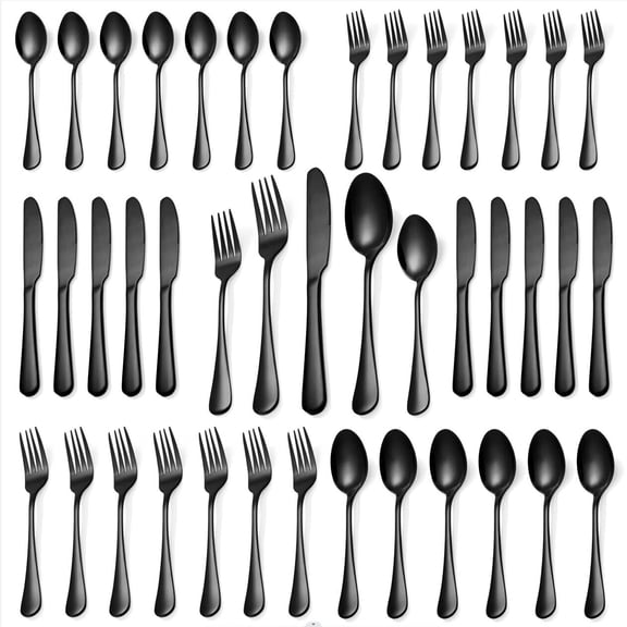 Stainless Steel Flatware Set Black Round Handle 20 Pieces For Home Kitchen Dining