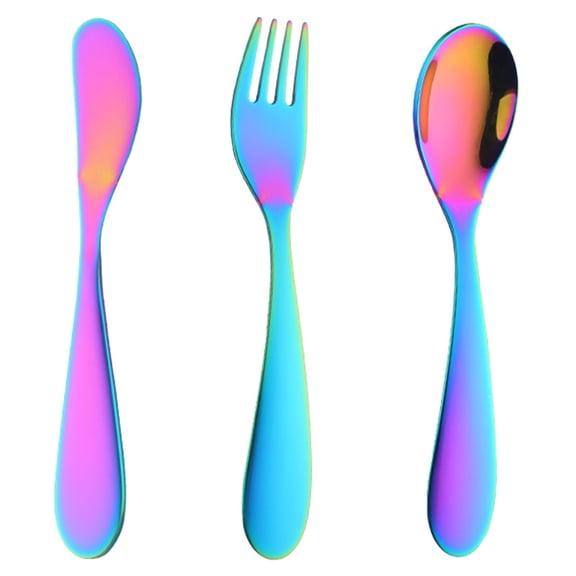 Stainless Steel Flatware Set (Children'S Cutlery, Utensil Set), 3-Piece Stainless Steel Cutlery Set, Fork Spoon Knife, Iridescent
