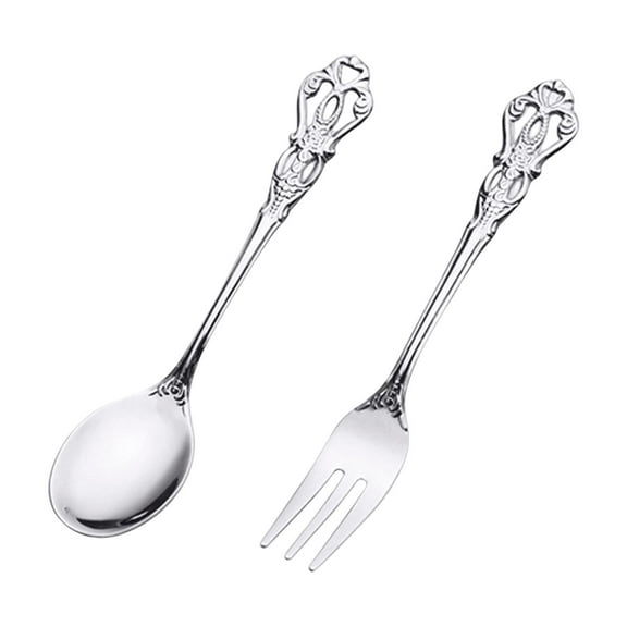Stainless Steel Flatware Set – Mirror Polished Cutlery with Elegant Vintage Pattern, Durable Rust-Resistant 2-Piece Fork & Spoon for Home, Dining, Restaurant & Gift