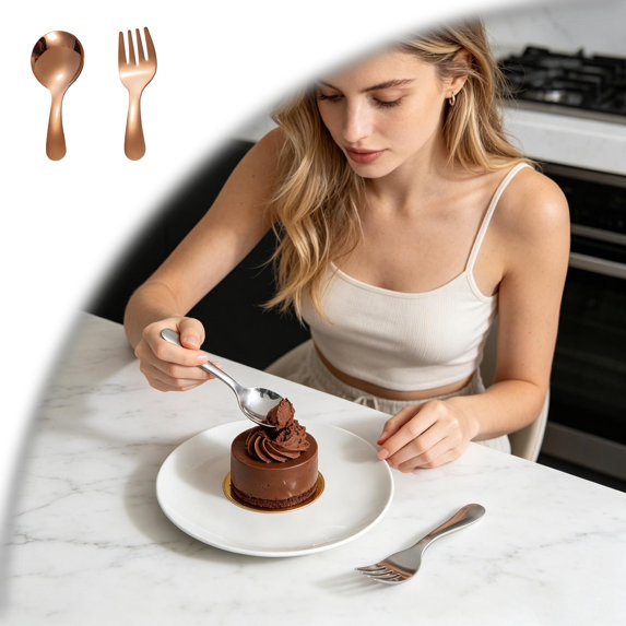 Stainless Steel Flatware Set, Short Handle Spoon and Fork, Multi Color Small Cutlery for Dessert Ice Cream Coffee Stirring, Dishwasher Safe for Home Cafe Travel Use