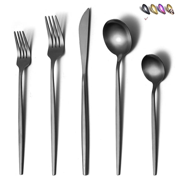 Stainless Steel Flatware Set  Titanium Plated 20-piece Matte Black Service For 4