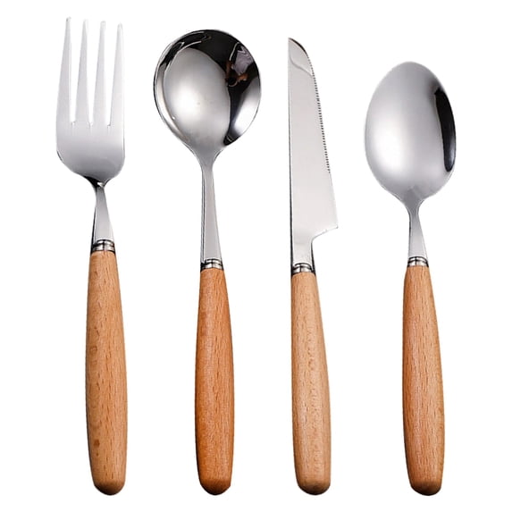 Stainless Steel Flatware Set with Wood Handle,Dinnerware Set with Spoon Fork Knife,Heavy-Duty Family Cutlery Set for Rust Resistant Daily Dining Home Camping Travel,Silver
