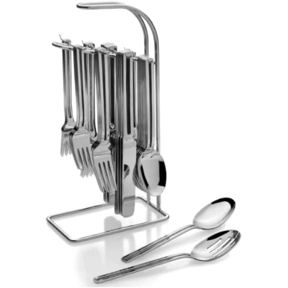 Stainless Steel Flatware Set on Hanging Rack - 42 Pieces, 18/10