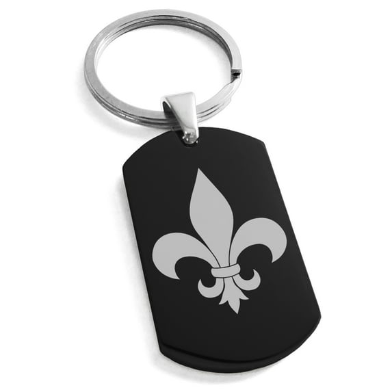 Tioneer Stainless Steel Fleur De Lis Engraved Dog Tag Keychain Keyring