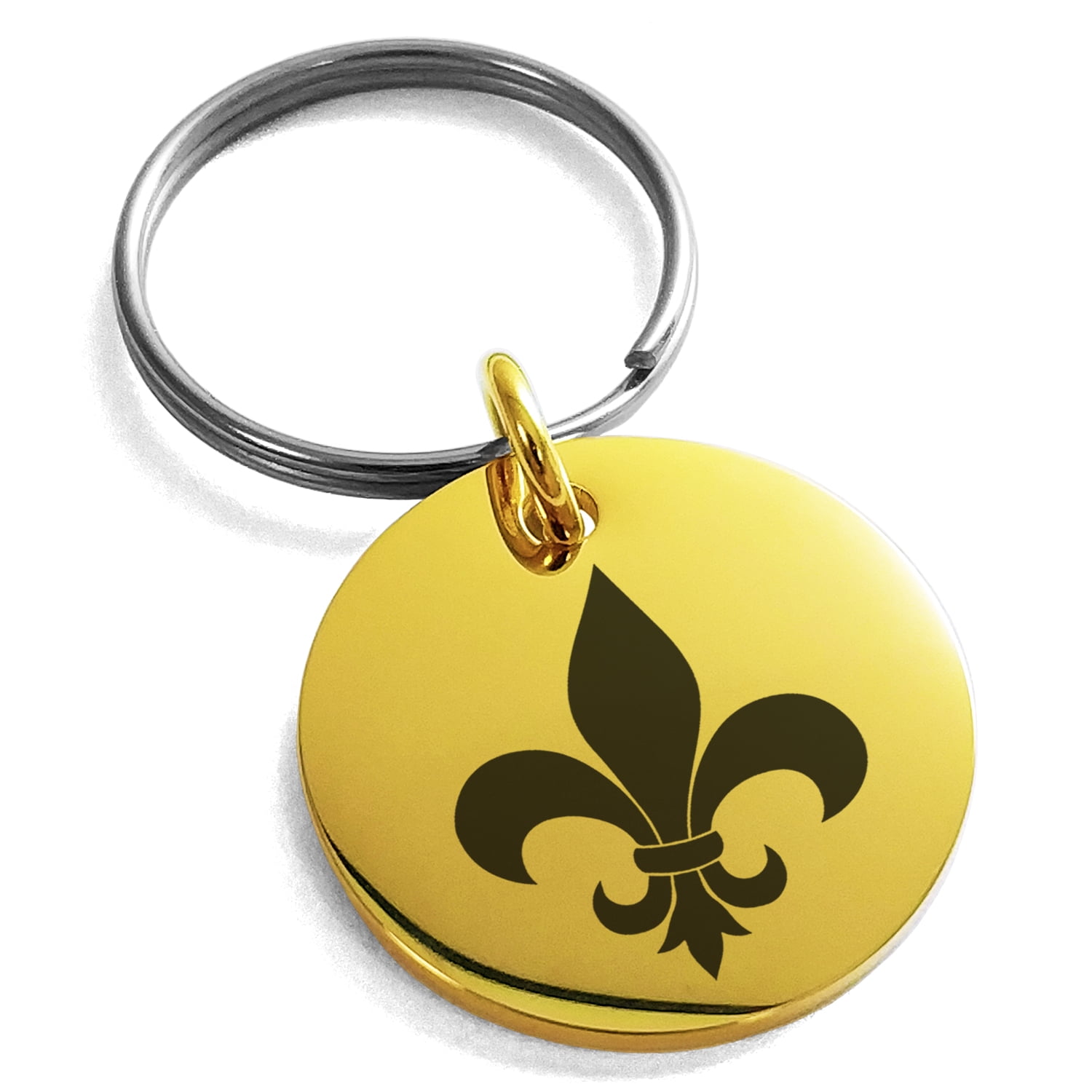 Tioneer Stainless Steel Fleur De Lis Engraved Small Medallion Circle