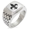 thumbnail image 1 of Stainless Steel Fleur De Lis Geometric Pattern Step-Down Biker Style Polished Ring, 1 of 1
