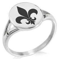 Stainless Steel Fleur De Lis Minimalist Oval Top Polished Statement Signet Ring