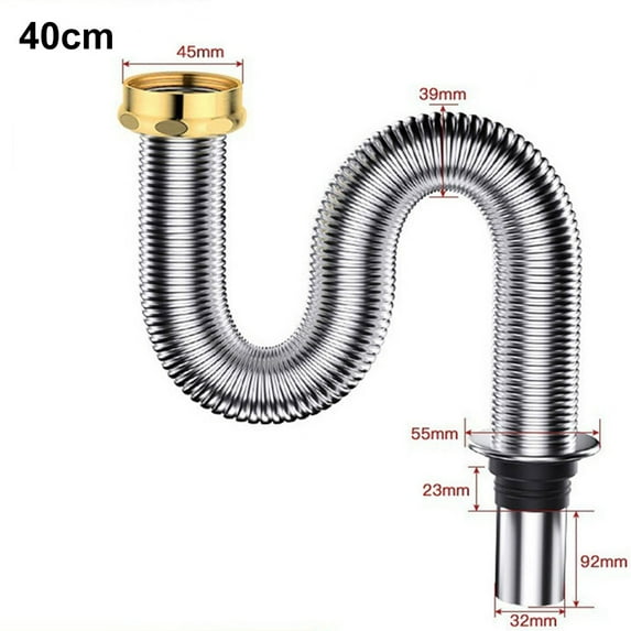 Stainless Steel Flexible Sink Drain Pipe Hose 40/60cm Kitchen Bathroom Plumbing Siphon Waste Fitting Connector