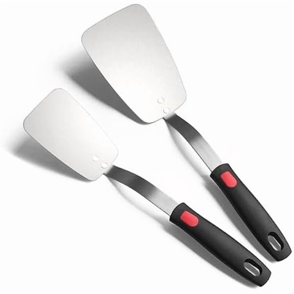 Stainless Steel Flexible Spatula Solid Turner, Thin Metal Spatula for Cast Iron Skillet, Thin Blade and Heat Resistant Silicone Handle, Great for Egg, Cookie, Meat, Crep, Small + X' Large