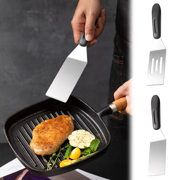Stainless Steel Flipper Spatula - Grip, Multi-purpose Kitchen Tool, Easy-clean Design for Teppanyaki, Pancakes, and Steaks