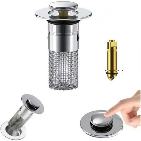 Stainless Steel Floor Drain Filter,Bathroom Sink Stopper Hair Catcher with Removable Stainless Steel Filter Basket Hair Catcher,Isolate Odor Pop Up Sink Drain Filter（2Pcs） (1Pcs)