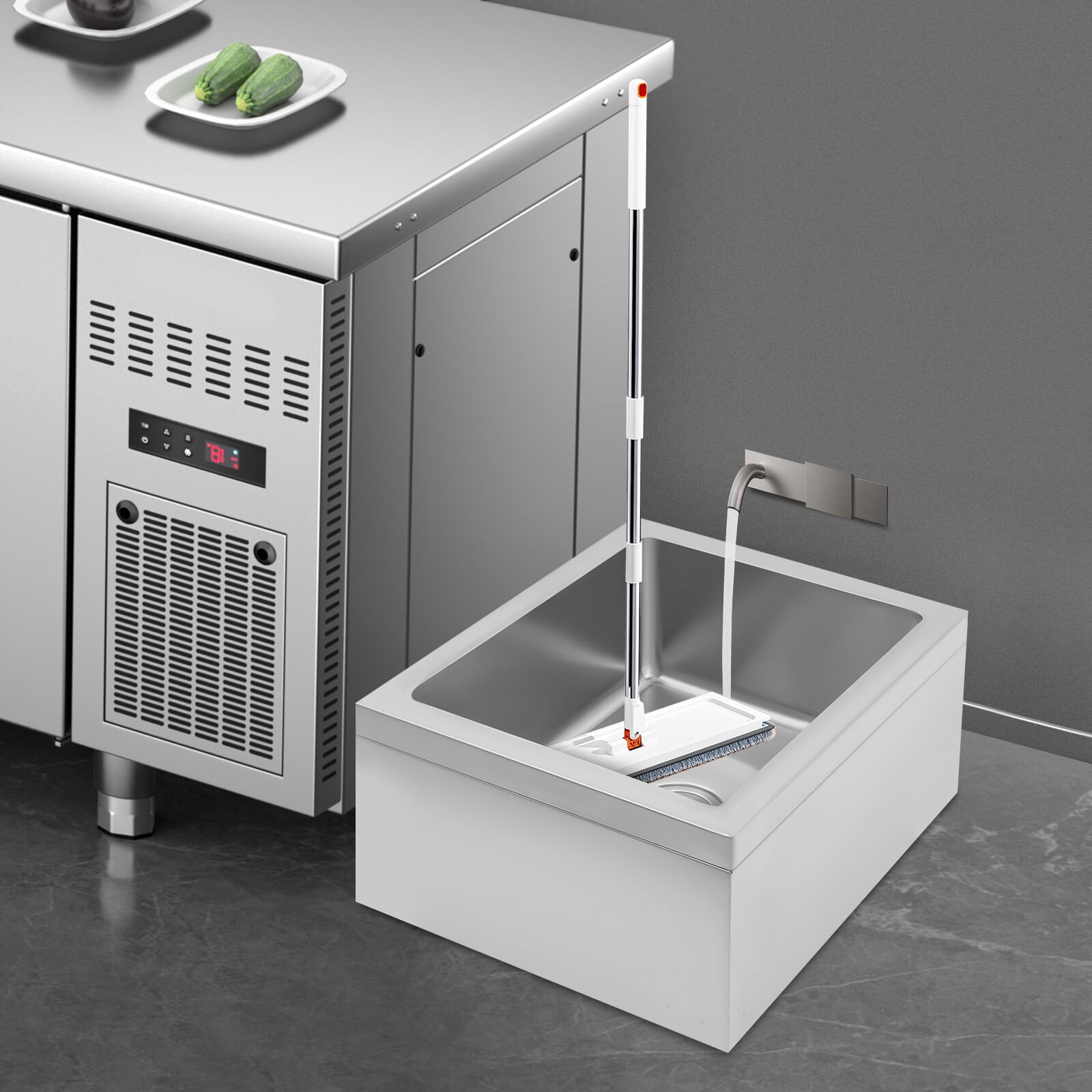 Stainless Steel Floor Mop Sink, 22 * 19 * 12in Commercial Utility Floor Mount Mop Basin Free Standing Utility Sink for Restaurant Kitchen Garage Basement Bathroom (No Backsplash)