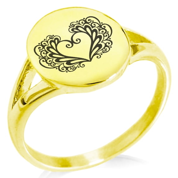 Tioneer Stainless Steel Floral Filigree Heart Minimalist Oval Top Polished Statement Ring