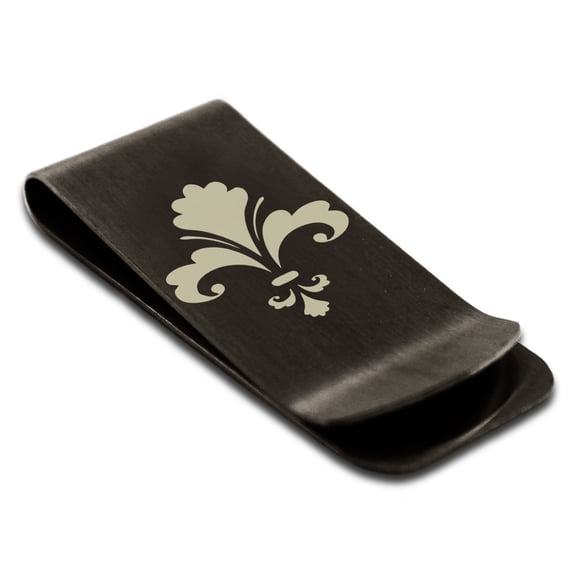 Tioneer Stainless Steel Floral Fleur De Lis Engraved Money Clip Holder