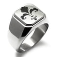 thumbnail image 1 of Tioneer Stainless Steel Floral Fleur De Lis Engraved Square Flat Top Biker Style Polished Signet Ring, 1 of 1