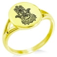 thumbnail image 1 of Stainless Steel Floral Hamsa Hand of Fatima Minimalist Oval Top Polished Statement Signet Ring, 1 of 1