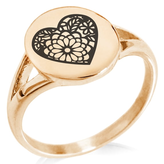 Tioneer Stainless Steel Floral Lotus Heart Minimalist Oval Top Polished Statement Ring
