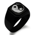 thumbnail image 1 of Tioneer Stainless Steel Floral Yin Yang Engraved Square Flat Top Biker Style Polished Signet Ring, 1 of 1