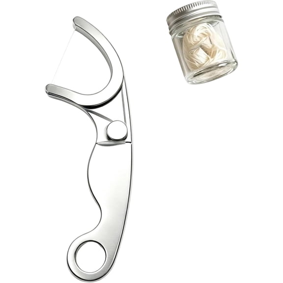 Stainless Steel Floss Pick, Floss Holder with Keychain Loop Portable Oral Care Tool, Stainless Steel Floss Holder Reusable Minimalist Permanent Teeth Cleaner