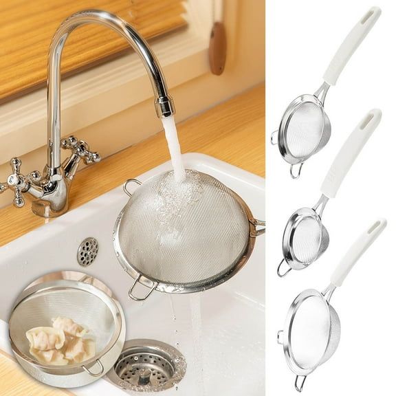 Stainless Steel Flour Sieve Double Layer Mesh Strainer | 30 Mesh Heavy Duty Baking Tool | Reinforced Handle, Deep Bowl, 25cm | Fine Sifter for Kitchen, Easy Storage, High Capacity, Rust Resistant