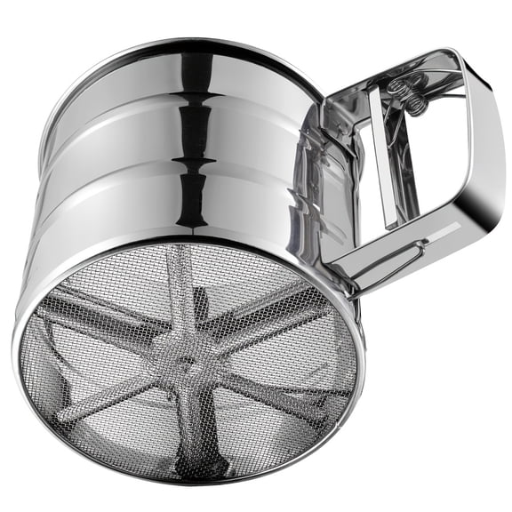Stainless Steel Flour Sifter with Double Layer Fine Mesh, One Hand Press Crank, Powdered Sugar Shaker Duster for Baking Cakes - Ideal for Holiday, Holiday, Holiday, Flour Sieve, Rondauno