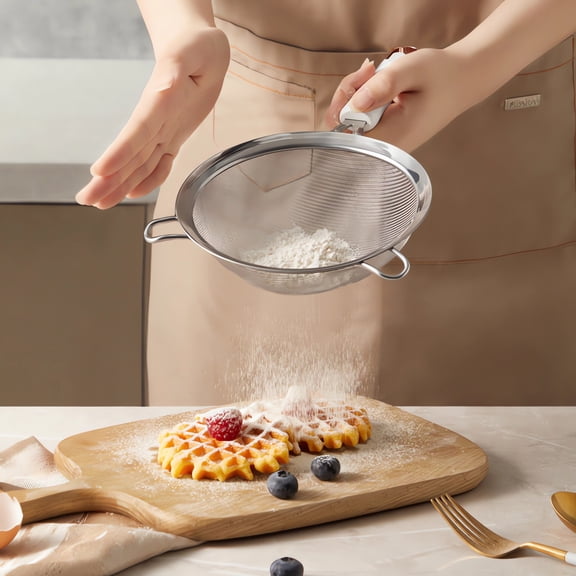 Stainless Steel Flour Sifter Fine Mesh Strainer Handheld Food Sieve for Baking, Sifting Dry Ingredients, Kitchen Straining, Gardening Soil Filtering - 1 Pack 11.2 x 5.5 x 2.7 Inch