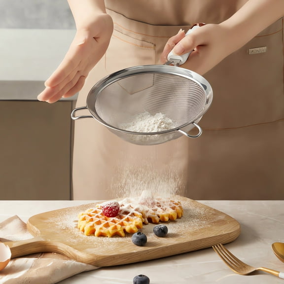 Stainless Steel Flour Sifter, Handheld Baking Sieve, 11.2 Inch Fine Mesh Filter Strainer for Baking and Cooking