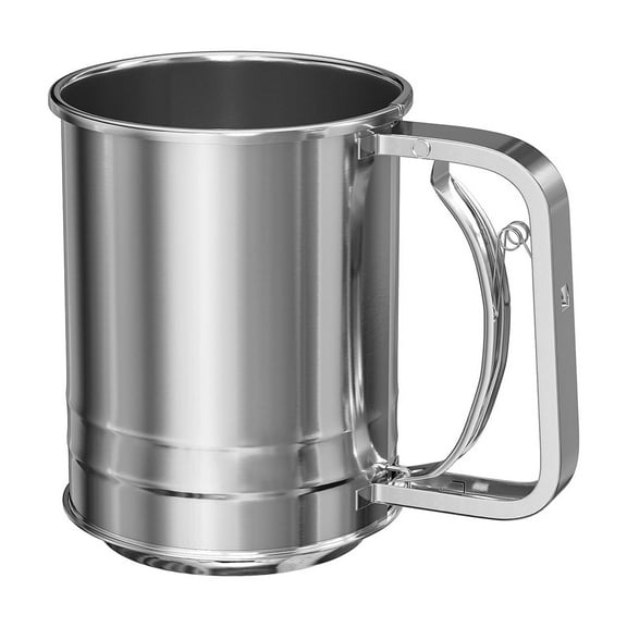 Stainless Steel Flour Sifter for Baking,3 Cups Hand Press Flour Sifter,Double Layers Sifter Powder Sugar Shaker with Hand Press Design,Flour Strainer
