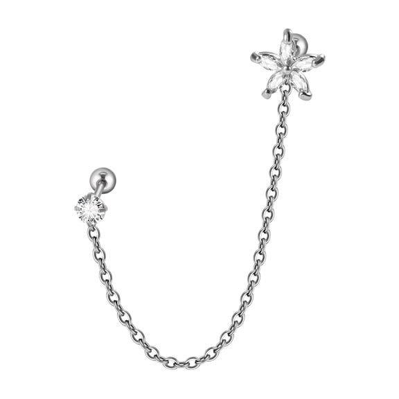 Stainless Steel Flower Studs Earrings for Women Double Studs Chain Tassels Piercing Earring for Women Ear Rings Jewelry