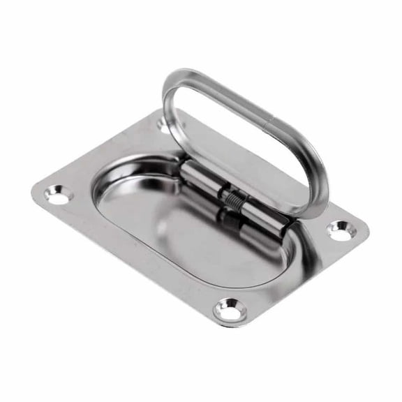 Stainless Steel Flush Hatch with Spring Loaded Ring for Marine Boat Deck Locker, Anti-Rattle Pull Handle Access Cover, 76x57mm Silver Finish for Yacht Cabin Storage Compartment