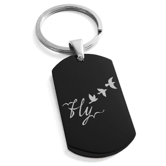 Stainless Steel Fly Away Engraved Dog Tag Keychain Keyring