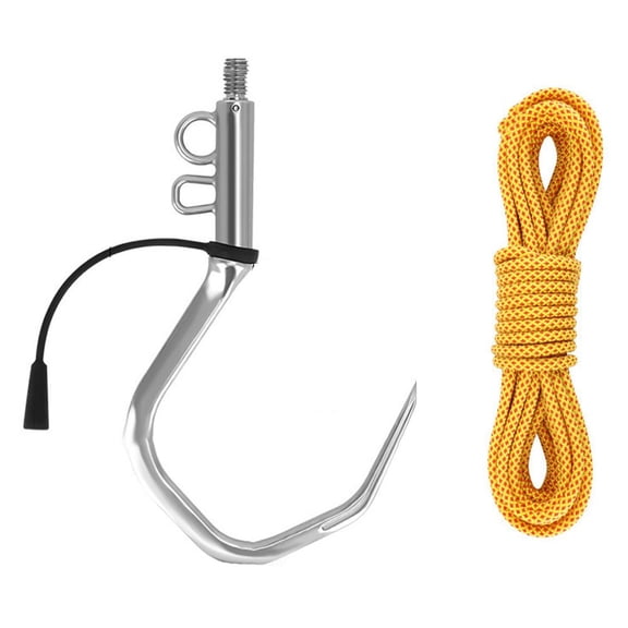 Stainless Steel Flying Gaff Hook with 6m Rope, 304 Saltwater Fishing Landing Tool, 1/2in Thread Compatible for Boat and Dock Fishing(Size M)