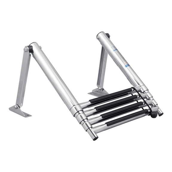 Stainless Steel Fold Out Over Platform Telescoping Ladder With Welded Bumpers, 4 Step (9-1/2" Arm Links)