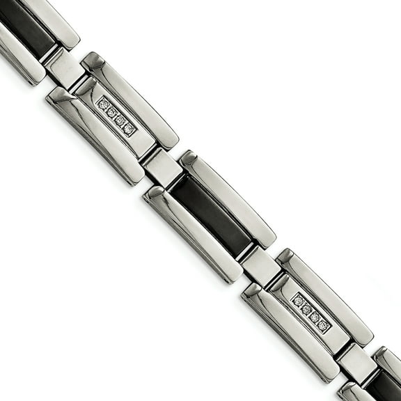 Chisel  Stainless Steel Polished Black IP-plated with 1/4 carat Diamond 8.5 inch Bracelet