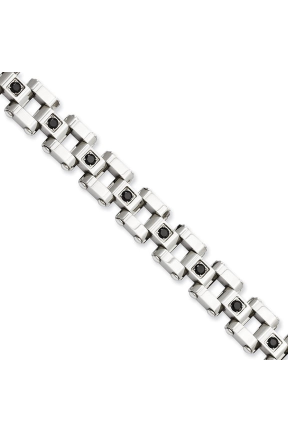 Stainless Steel Fold over Polished and Black Diamonds 8.5inch Bracelet Measures 12mm Wide - Identification Bracelet for